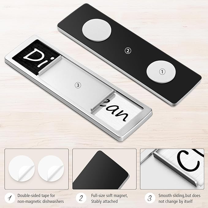 Dishwasher Magnet Clean Dirty Sign Shutter Only Changes When You Push It Non-Scratching Strong Magnet or Adhesive Options Indicator Tells Whether Dishes are Clean or Dirty (Tiles White/Black)