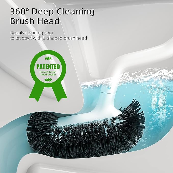 HAMITOR Toilet Bowl Brush Holder Set: 3 Pack Bathroom Deep Cleaning Toilet Cleaner Scrubber Under Rim with Curved Bristle for Dead Corner Clean - Hidden Rv Toilet Decorative Accessories with Caddy