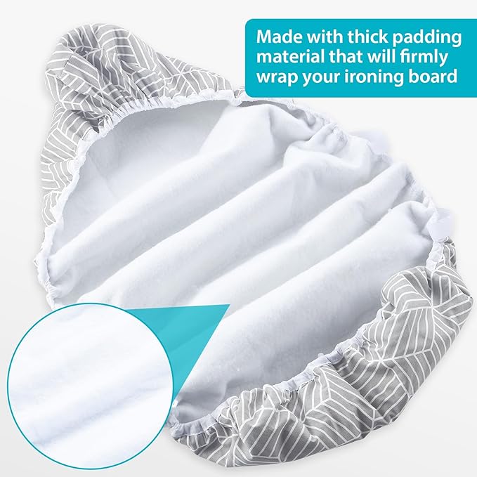 Ironing Board Cover with Padding 15 x 54 inch Standard Full Size, Heat Reflective with Hook and Loop Fasteners, Thick Padding with Elasticized Edges, 3 Layers Iron Board Cover (Gray Cube)