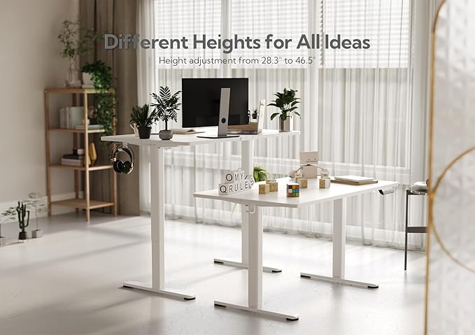 Claiks Electric Standing Desk, Adjustable Height Stand up Desk, 48x24 Inches Sit Stand Home Office Desk with Splice Board, White Frame/White Top