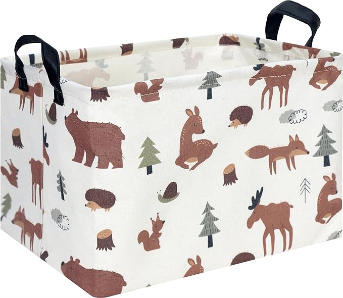 CLOCOR Rectangular Storage Basket,Collapsible Fabric Storage Container,Waterproof Toy Bin with Handles,Gift Basket(Brown Animals)