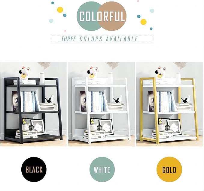 IOTXY 3 Tier Open Bookshelf - Steel and Wood Display Stand, 50CM Width Floor-Standing Bookcase, White