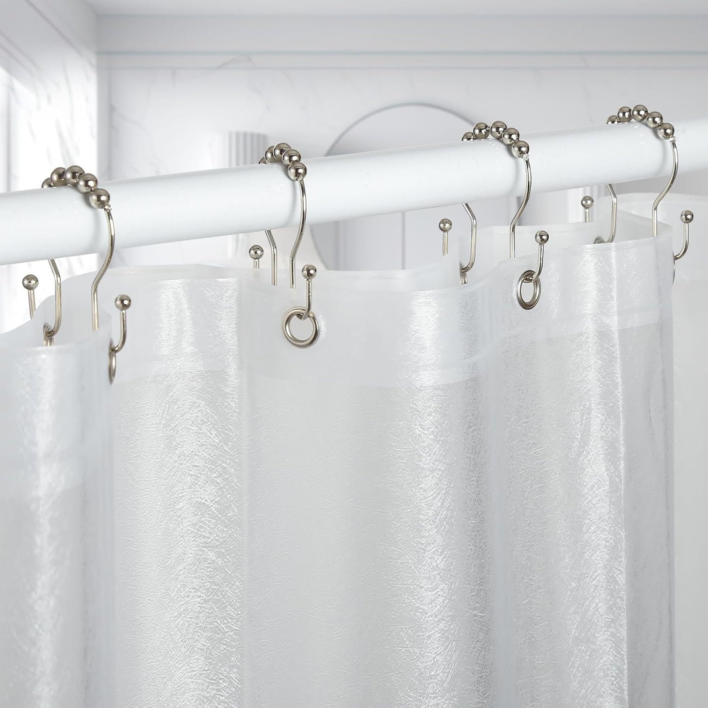 Goowin Shower Curtain Hooks, 12 Pcs Shower Curtain Rings, Stainless Steel Brush Nickel Shower Curtain Hooks Rings Rust Proof, Smooth Sliding Anti-Drop Double Shower Hooks for Shower Curtain (Nickel)