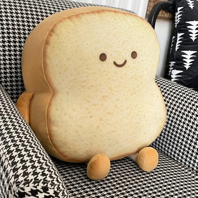 Nenalayo Toast Sliced Bread Pillow,Bread Shape Plush Pillow,Facial Expression Soft Toast Bread Food Sofa Cushion Stuffed Doll Toy for Kids Adults Gift Home Bed Room Decor (L)