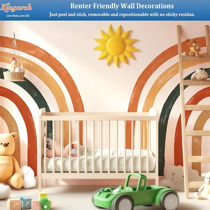 Large Boho Rainbow Wall Decals, Colorful Peel and Stick Fabric Nursery Wall Decor, Removable Home Room Wall Decor Murals Stickers for Kids Girls Toddler Bedroom Living Room Playroom