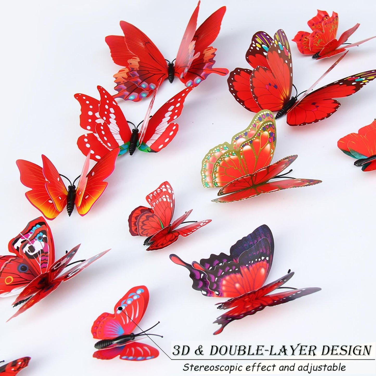 Butterfly Wall Decor 24/48 PCS, 3D Butterflies Stickers for Party Decorations with Magnets (Red, 48)