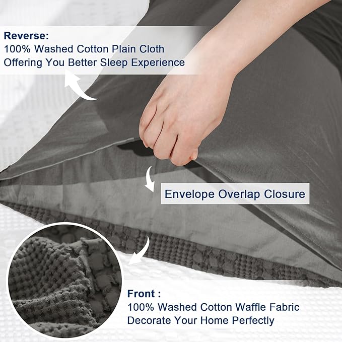 PHF 100% Cotton Waffle Pillow Shams Queen Size, 2 Pack 20" x 30" Soft Skin-Friendly Pillowcases, No Filling, Aesthetic Woven and Breathable Waffle Weave Pillow Case Covers for Bed, Charcoal Grey