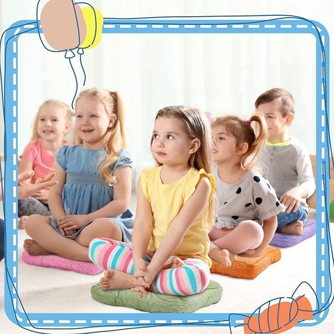 Juexica 8 Pcs Floor Cushions for Kids Floor Pillows Flexible Seating Cushions 3.5'' Thick Flexible Seating Classroom Furniture Meditation Seat Pillows for Home Nursery Yoga Decor(Rainbow Color,Square)