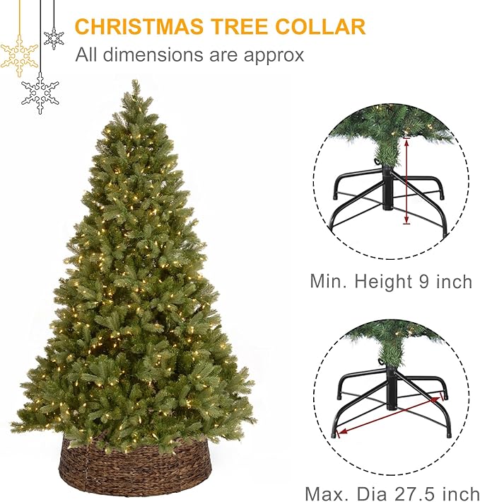 SUNNYPARK Christmas Tree Collar, 28’’ Hand-Woven Natural Water Hyacinth Christmas Tree Collar Basket Base Cover - Chestnut Brown