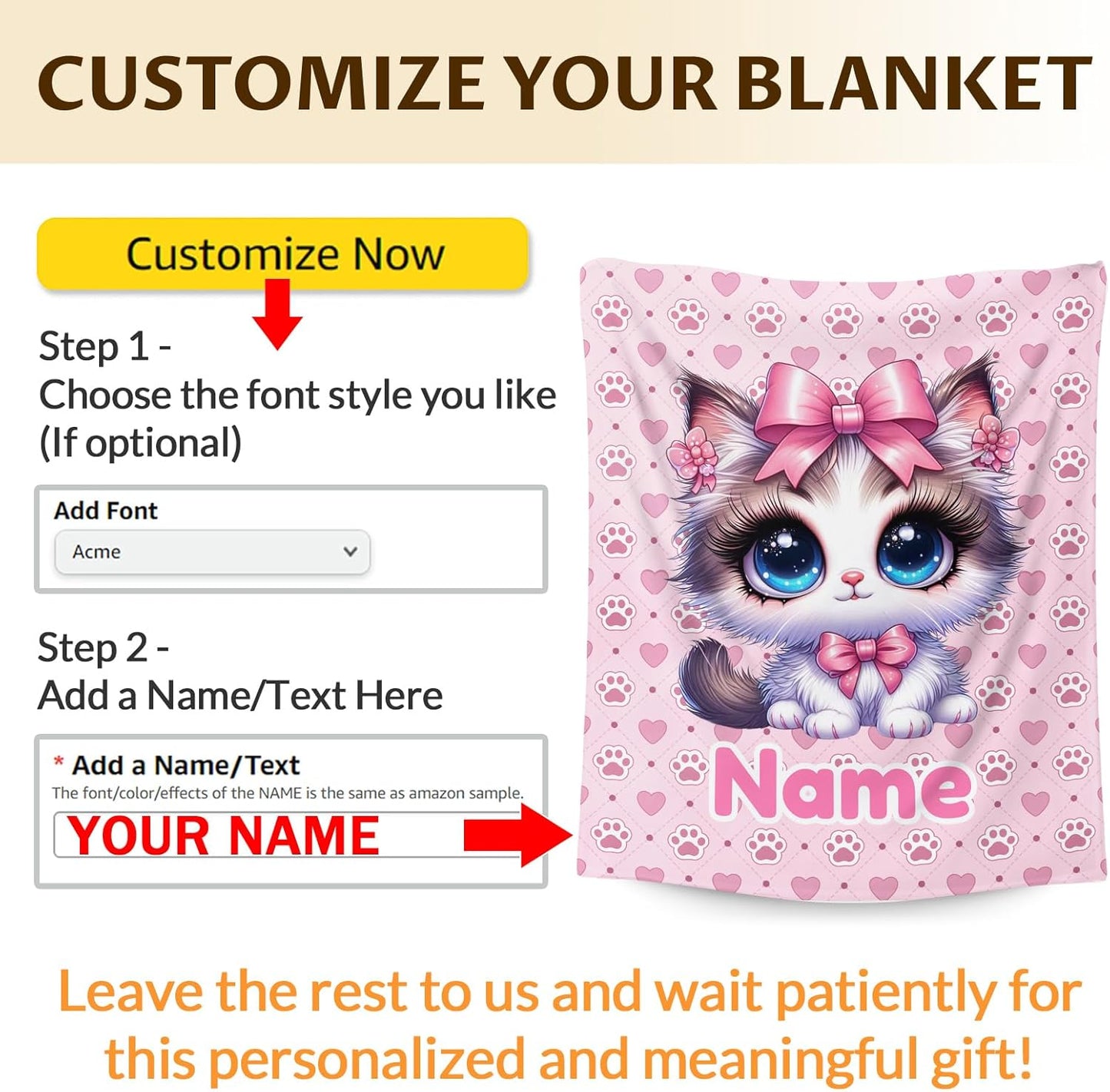 Kids Throw Blanket Personalized Cat Blanket for Girls Women, Soft Warm Lightweight Blankets for Bed Living Room Home Decor Travel