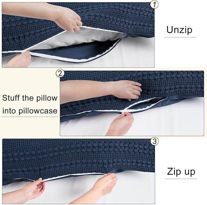 PHF 100% Cotton Waffle Body Pillowcase with Zipper, 1 Pack 20" x 54" Soft Skin-friendly Pillow Sham, No Filling, Aesthetic Woven and Breathable Waffle Weave Body Pillow Cover for Bed, Bright Navy Blue