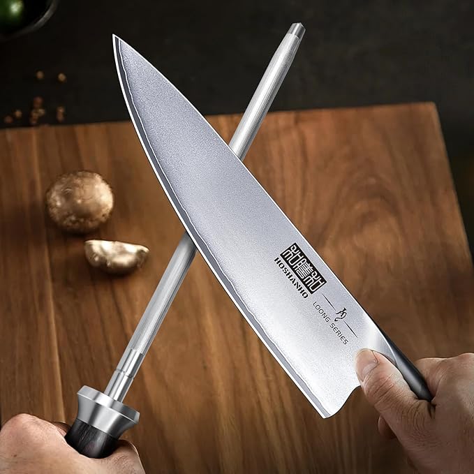 Honing Rod,10 Inch Professional Kitchen Knife Sharpener Rod, Japanese High Carbon Knife Sharpening Steel with Ergonomic Pakkawood Handle, Ideal for All Chef Knives