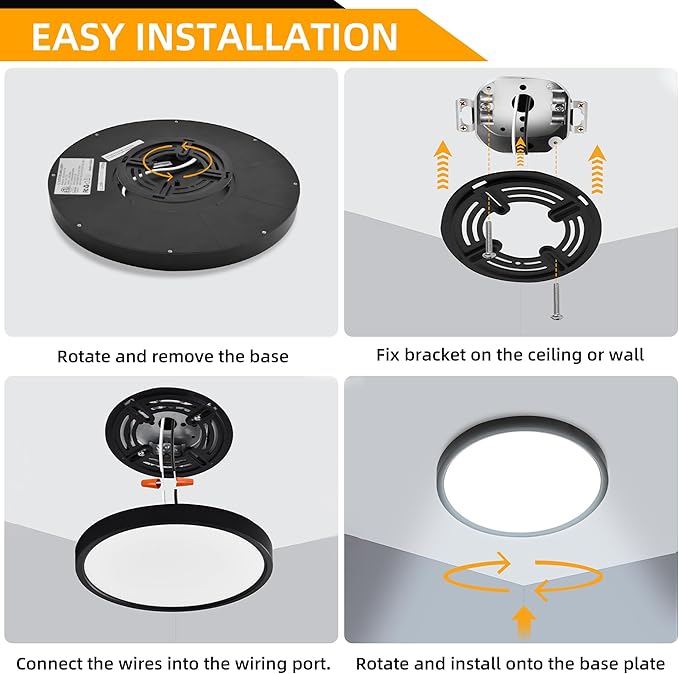 Hlite 4pack 9 Inch Flush Mount LED Ceiling Light Fixture,18W 1800LM Super Slim Light Fixtures Ceiling Mount 3000K/4000K/5000K 3CCT Selectable,Ceiling Light Fixtures for Kitchen,Bedroom (Black)