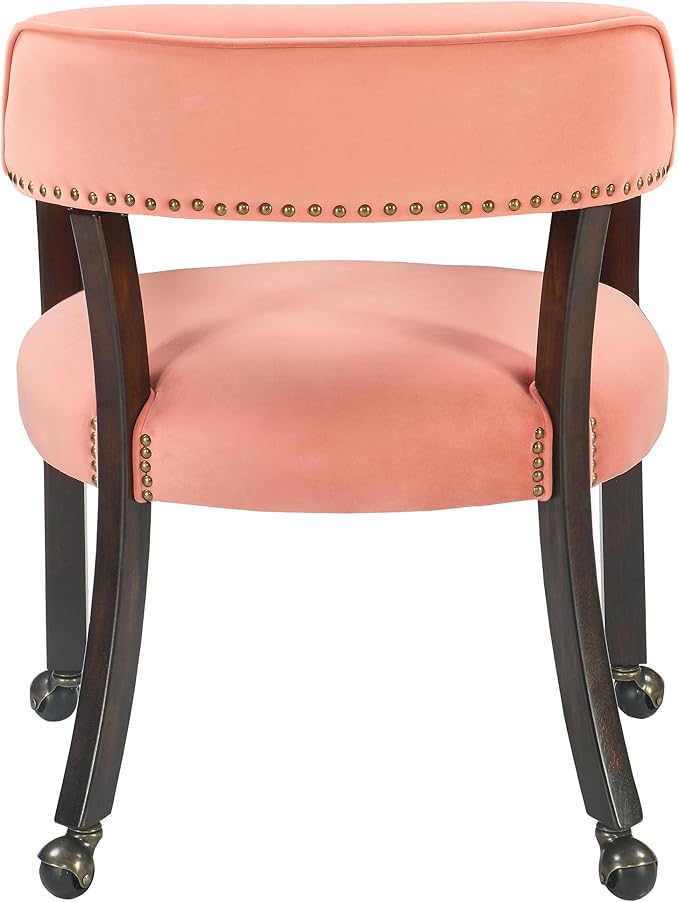MODERION Dinning Chairs with Wheels and Arms Set of 4, Solid Wood Office Desk Chairs with Frosted Velvet Upholstered, Classic Swivel Accent Chairs, 31.5" H Boss Caption's Chair, Pink, XXY-HT22-PI