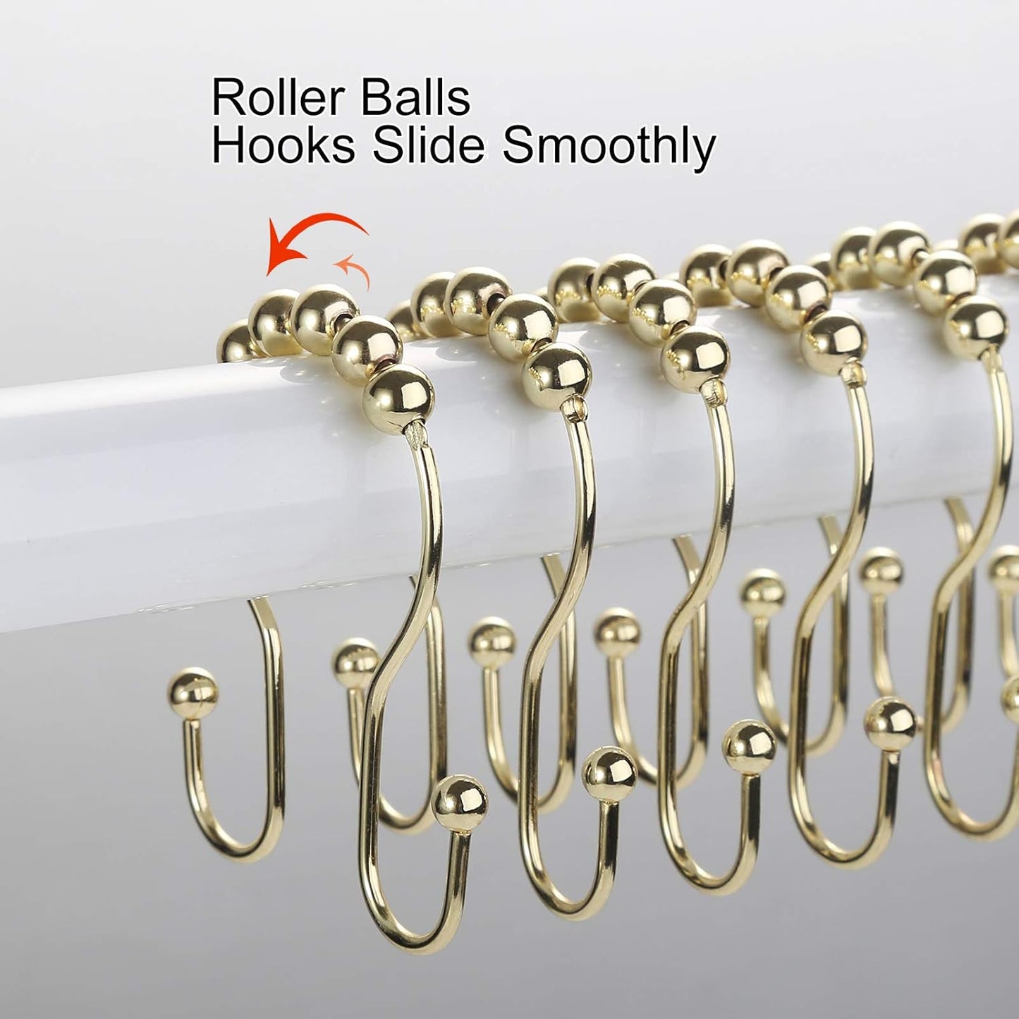 Goowin Shower Curtain Hooks, 12 Pcs Shower Curtain Rings, Stainless Steel Gold Shower Curtain Hooks Rings Rust Proof, Smooth Sliding Anti-Drop Double Shower Hooks for Shower Curtain, Rods (Gold)