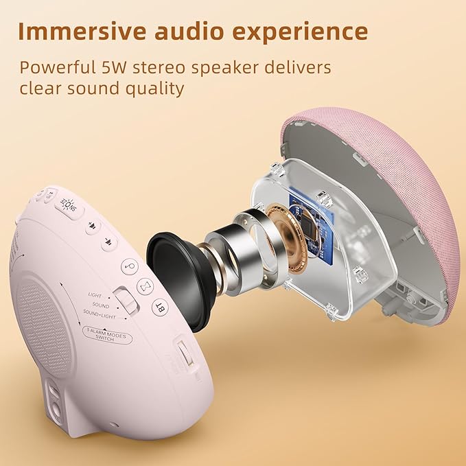 Sunrise Alarm Clock White Noise Machine: Natural Wake Up Light - Dimmable Clock with Bluetooth Speaker for Bedroom - 25 Sleep Sounds for Baby Adults Kids Sakura Pink