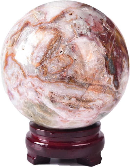 JIC Gem Extra Large Striped Agate Crystal Sphere Decorative Crystal Ball Healing Gemstone Sphere for Meditation,Office Table Decorations 110-120mm