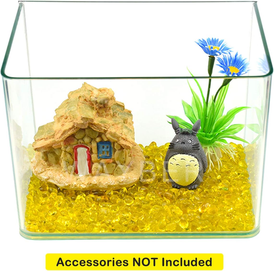 WAYBER Glass Stones, 1Lb/460g Irregular Sea Glass Pebbles Non-Toxic Artificial Gemstones for Vase Filler/Terrarium Flowerpot Aquarium Turtle Tank Decoration/Handcraft Making, Yellow