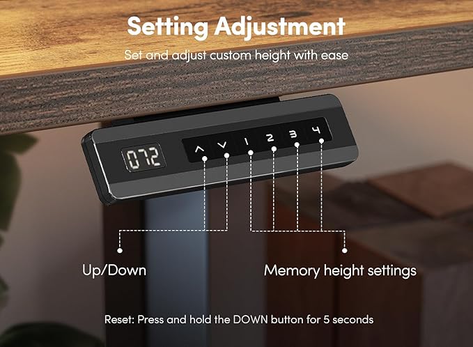 FEZIBO 48'' x 24'' Height Adjustable Electric Standing Desk with Double Drawer, Home Office Stand Up Table with 4 Height-Adjustable Feets & 2 Hooks, Vintage Brown