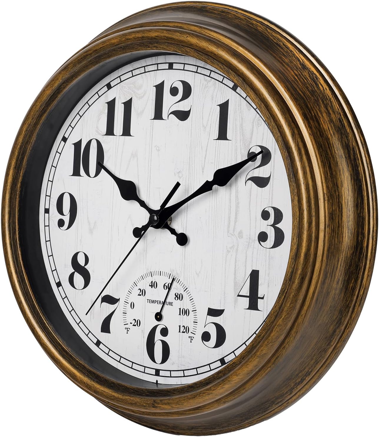 45MinST 12 Inch Indoor/Outdoor Retro Round Waterproof Wall Clock with Thermometer, Silent Non-Ticking Battery Operated Quality Quartz Wall Clock Home/Patio Decor(Bronze)