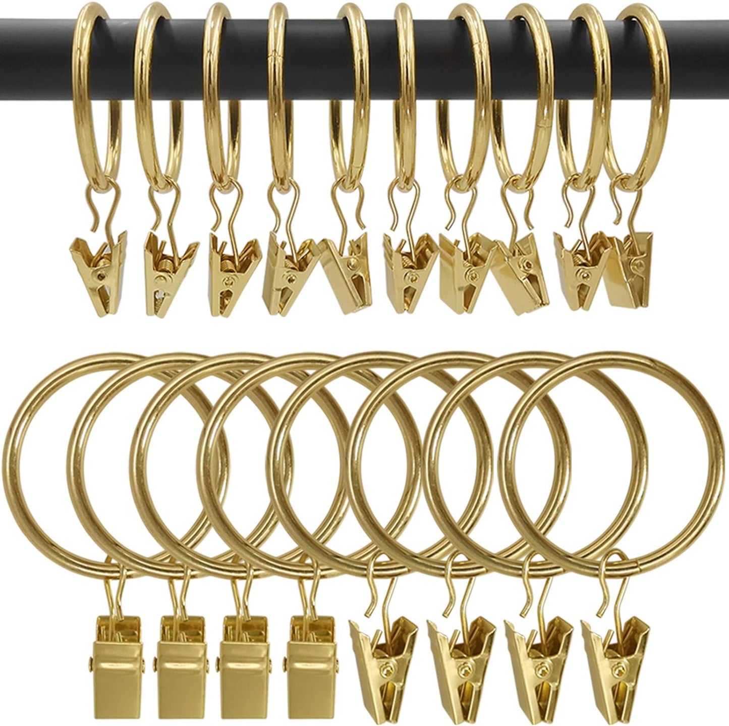 100 Pack Metal Curtain Rings with Clips, Drapery Clips Hooks, Decorative Curtain Rod Clips 1.5 in Interior Diameter, Gold