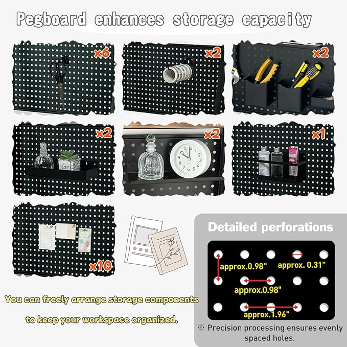 lumizone Folding Desk with Pegboard Collapsible Desk 29" Home Office Desk No Assembly Required Folding Table with Hooks Boxes and Storage Accessories for Organizing (Brown-Black+Accessories Set)