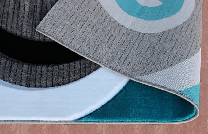 Masada Rugs, Sophia Collection Hand Carved Area Rug Modern Contemporary Turquoise White Grey Black (5 Feet 3 Inch X 7 Feet)
