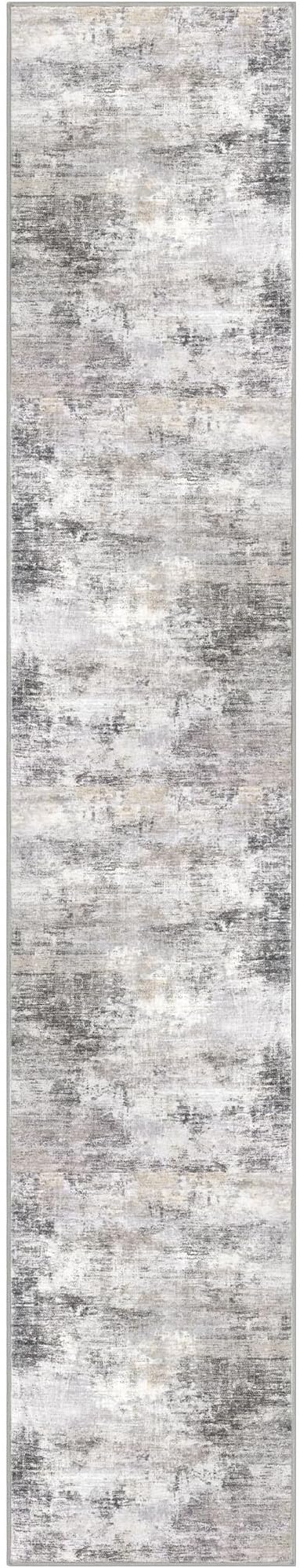 IOHOUZE Abstract Runner Rug 3x16 Ft Washable Runners for Hallways, Non Slip Kitchen Runner Printed Faux Wool Entryway Runner Indoor, Modern Abstract Floor Carpet for Hall Stair, Grey Beige