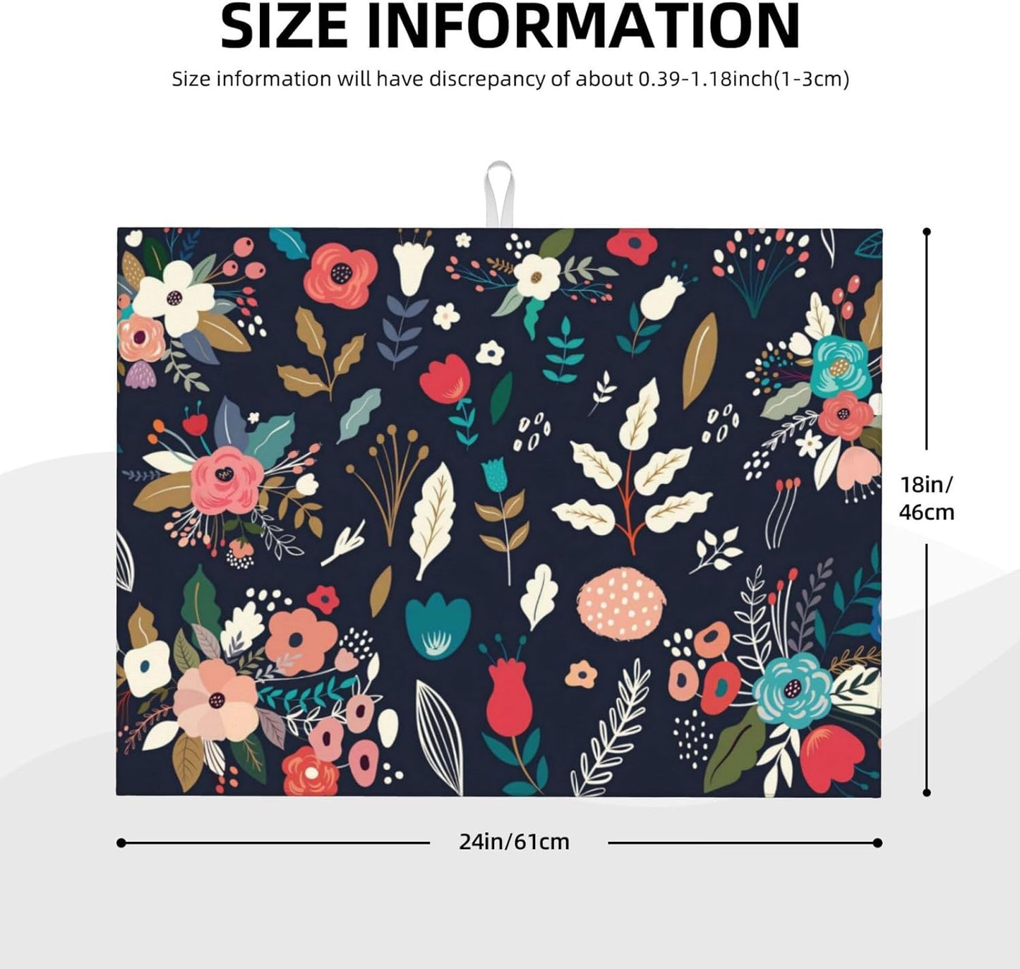 Colorful Flowers Black Dish Drying Mat 18x24 For Kitchen Counter Absorbent Microfiber Dishes Pad Dish Drainer Rack Mats Fast Dry Kitchen Accessories