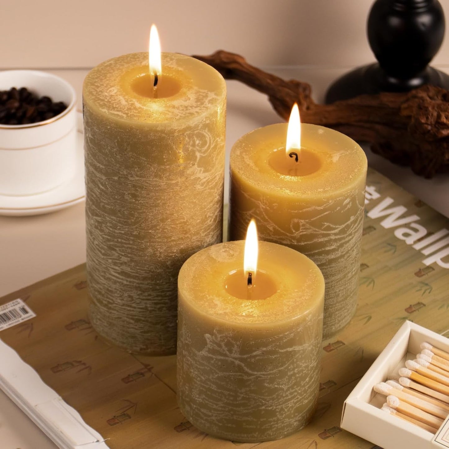 KONNI Wax Yellow Pillar Candles Set of 3, 3"x 6" Unscented Pillar Candles Bulk, 56 Hours Long Burning Candles, Smokeless&Dripless Large Round Candle for Wedding, Home Decoration, Parties, Spas, Dinner