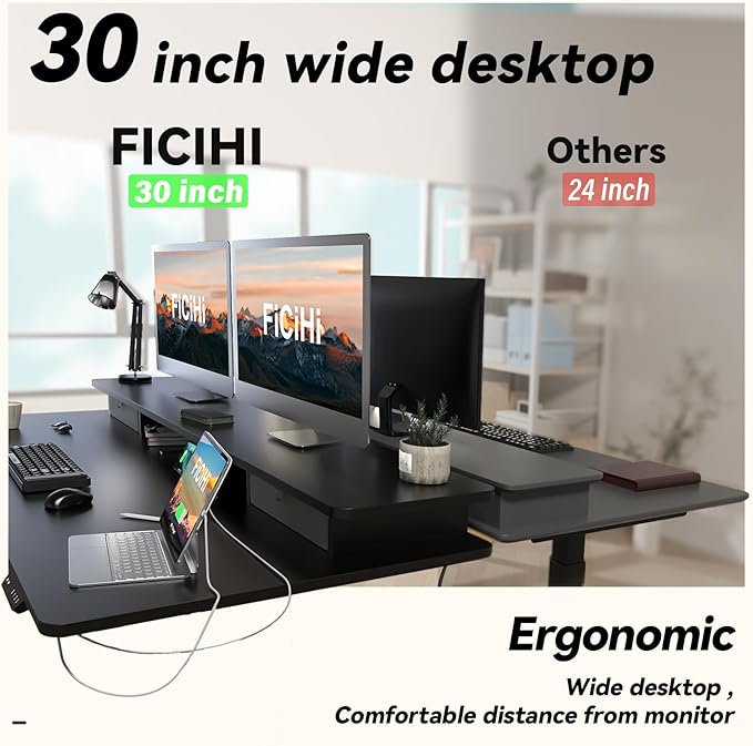 Adjustable Height Standing Desk with 4 Drawers,48 x 30 inches Electric Sit Stand Desk for Home Office,3 Memory Presets,Monitor Stand Riser,USB A/C Charging Port