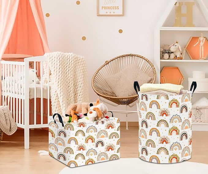 CLOCOR Rectangular Storage Basket Empty,Gift Basket for Kids,Waterproof Toy Bin with Handles,Room Decor(Boho Rainbow)