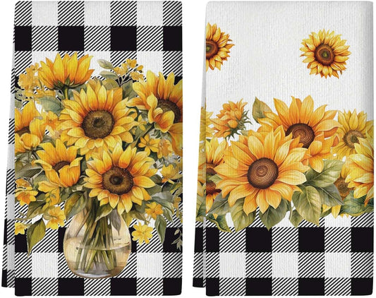 2 Pcs of Sunflower Kitchen Towels Sunflower Kitchen Decor Floral Kitchen Towels Dish Towels Kitchen Hand Towels Decorative Set 18×26 Inch