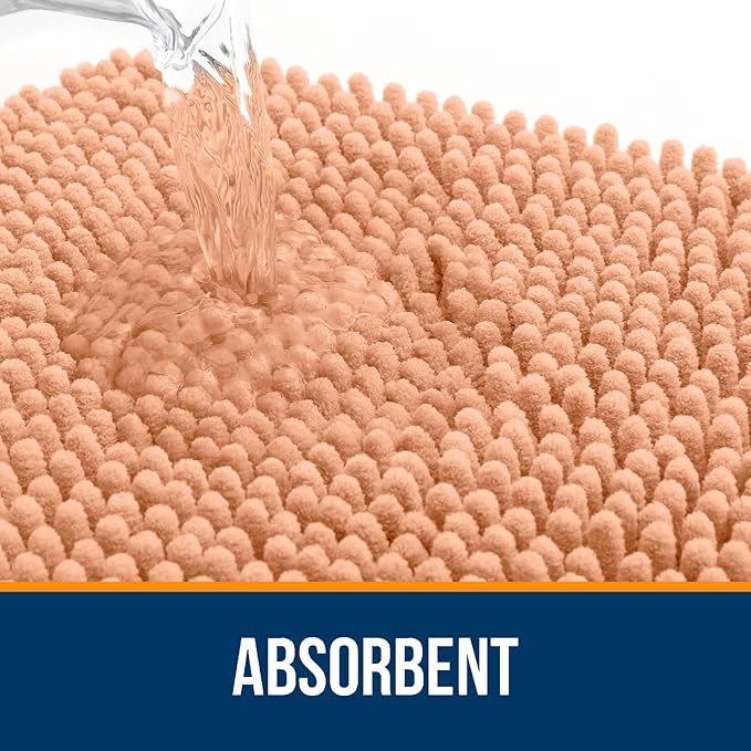 OLANLY Bathroom Rugs 44x24, Extra Soft Absorbent Chenille Bath Rugs, Rubber Backing Quick Dry, Machine Washable Bath Mats for Bathroom Floor, Tub and Shower, Home Decor Accessories, Peach