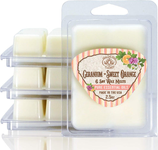 Scented Wax Melts for Wax Warmers - Highly Fragrant Air Freshener - 4 Pack Set of 6 Melt Cubes with Essential Oils - Made in USA by Way Out West Candles (4, Geranium Sweet Orange)