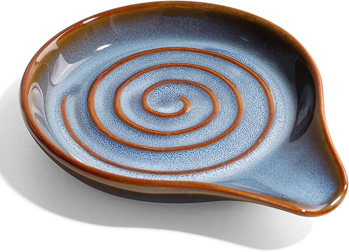 Spoon Rest for Stove Top, Large Ceramic Spoon Holder for Kitchen Counter, Heat Resistant Cooking Utensil Rest, Dishwasher Safe 5.1 Inch by ANTIS’S HOME (Blue)