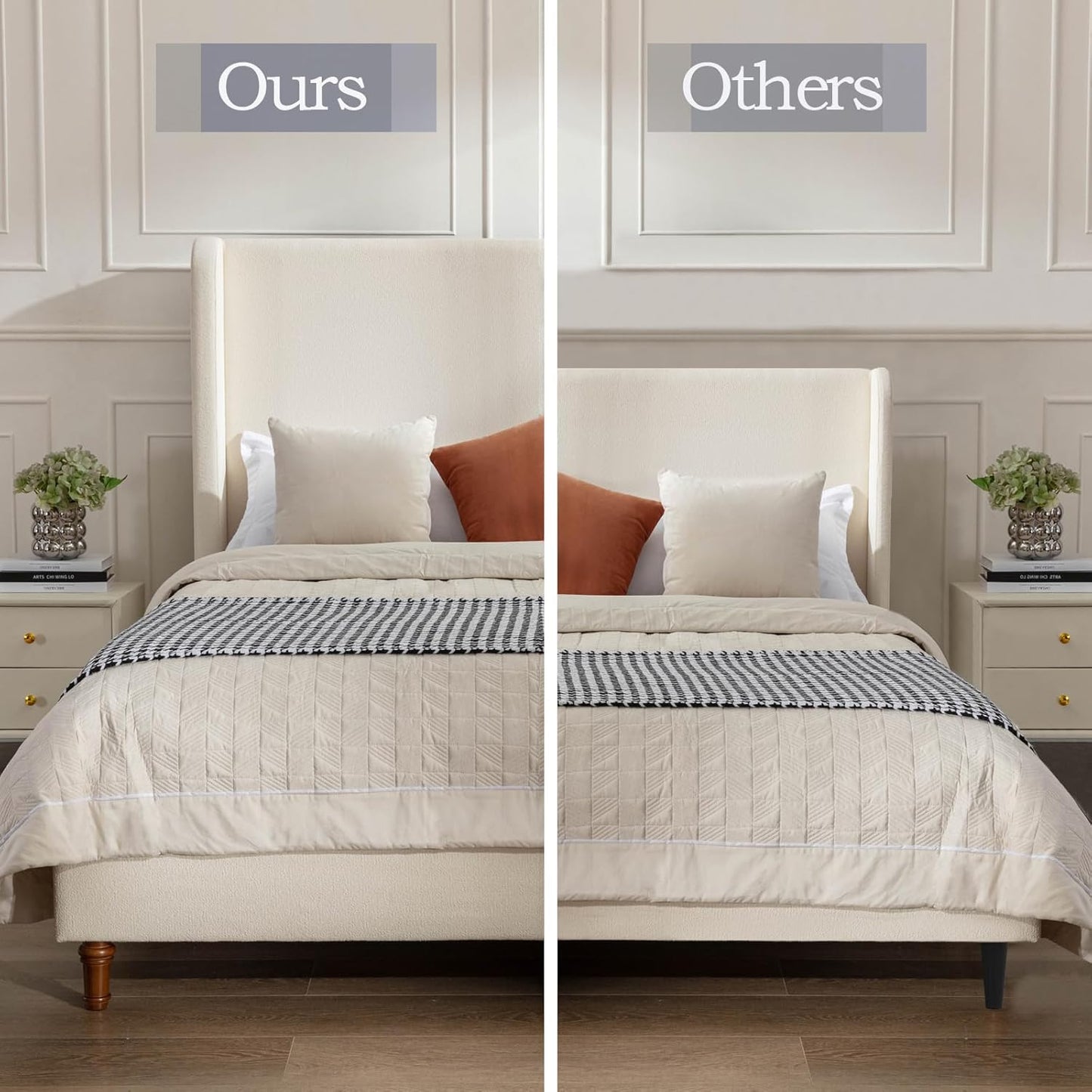 King 54" Tall Headboard Wingback Upholstered Platform Bed Frame Elegant Simplicity Boucle for Kids Teens Adults Bedroom Strong Wood Slats Support No Box Spring Needed Easy Assembly Ivory