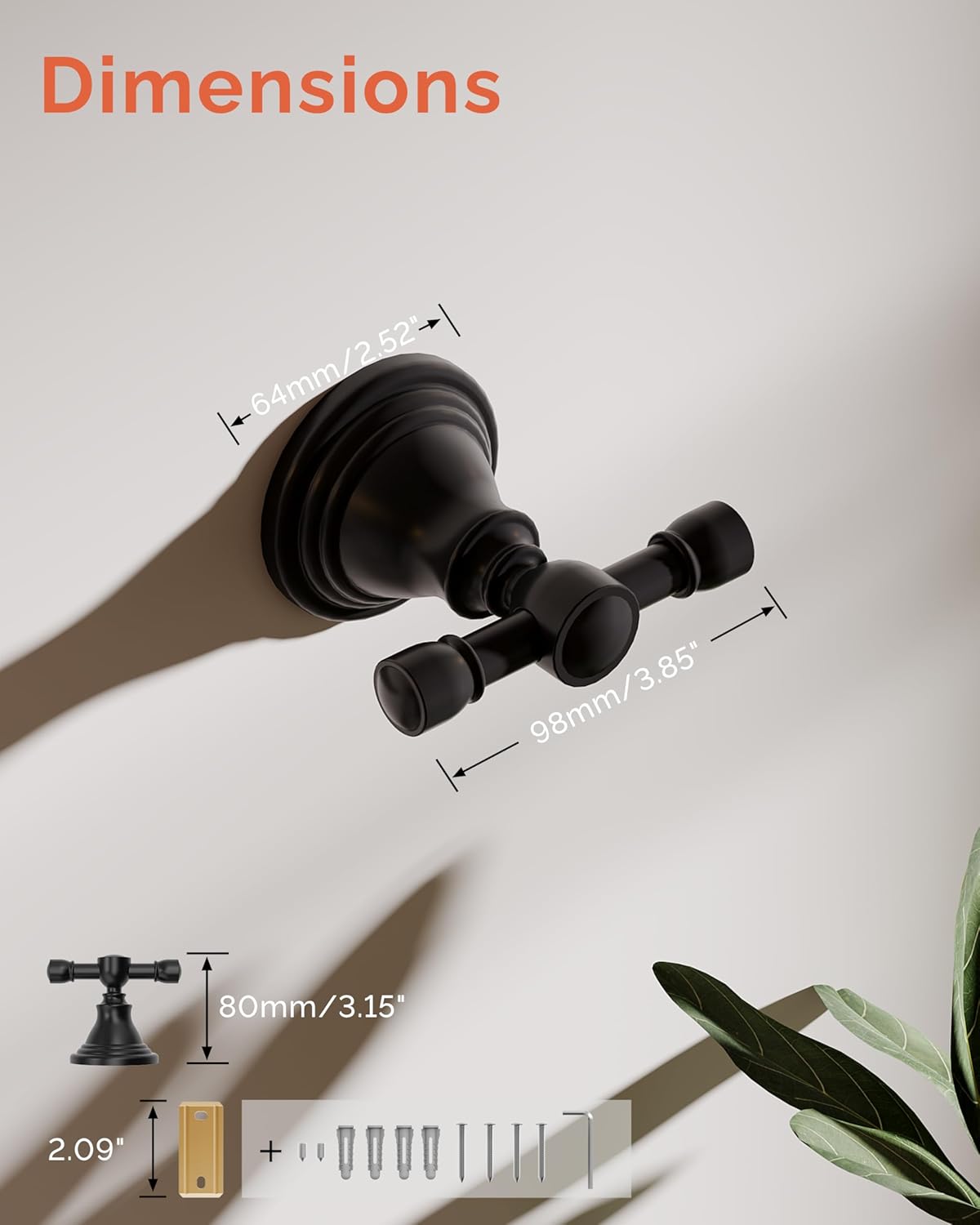 Towel Hook for Bathrooms, Stainless Steel Robe Coat Hook Wall Mount, Heavy Duty Towel Hanger for Kitchen, Bedroom or RV (Matte Black)