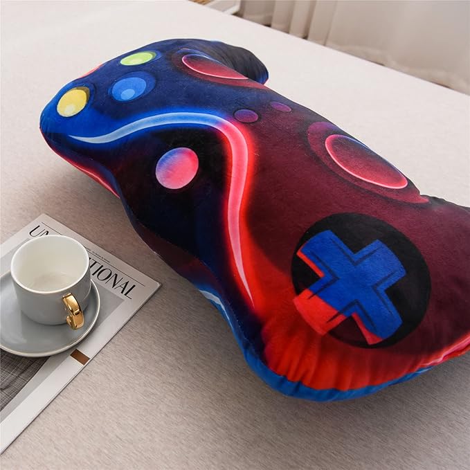 Meeting Story Game Controller Shaped Plush Throw Pillow Cushion for Boys and Girls Gamer Room Decoration for Sofa Couch/Computer Chair/Bed Gifts for Teen Boys Gaming Toy Pillow (Red Blue, Large)