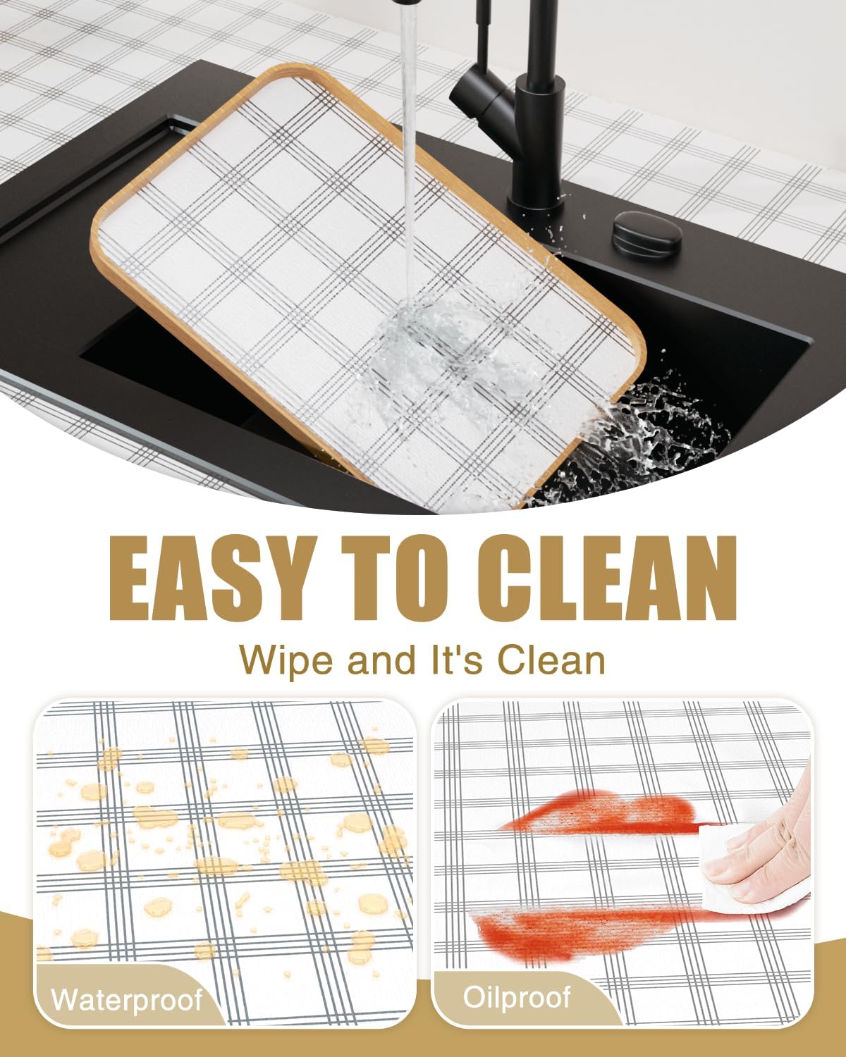 Drawer and Shelf Liner, Non-Adhesive Kitchen Cabinet Liners, Non Slip Shelf Paper Waterproof Washable Thickened for Dresser Pantry Shelve Bathroom Protector