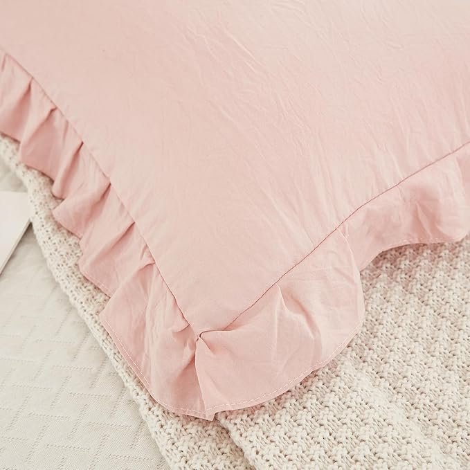 Merryword Pink Pillow Shams Standard Pillowcases 20x26inch Pink Ruffle Cute Pillow Cover Set of 2 Shabby Chic Soft Microfiber Pillowcases 2 Pack