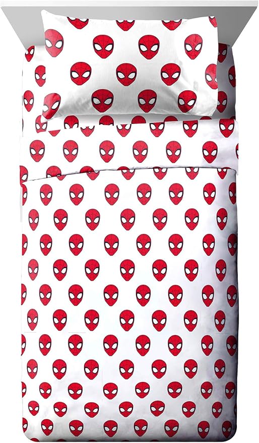 Jay Franco Kids Sheet Set with Fitted, Flat Sheets & Pillow Cover - Ultra-Soft Bedding with Pillowcase for Room Decor, Red - Spiderman, 3 Piece Twin