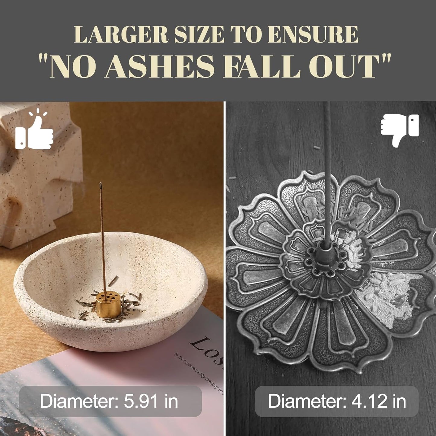 Koville Natural Marble Incense Holder, Incense Holder for Sticks with 9 Holes, Handmade Incense Burner Ash Catcher for Meditation Yoga SPA, Balsam Fir/Palo Santo/Sage/Cone (Travertine)