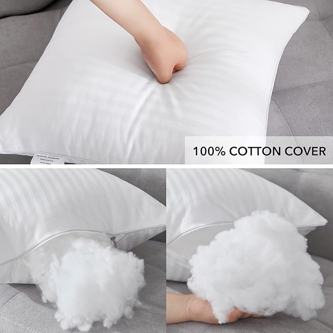 Oubonun 24 x 24 Throw Pillow Inserts, Firm and Fluffy Decorative Square Pillows for Couch Bed Sofa with Soft Cotton Cover White Cushion with Down Alternative Pack of 2