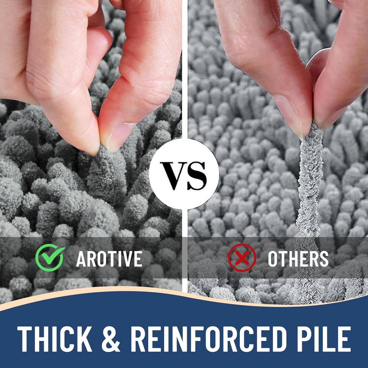 Arotive Luxury Chenille Bathroom Rug Mat, Extra Soft Thick Absorbent Shaggy Bath Rugs, Non-Slip Machine Wash Dry, Plush Bath Mats for Bathroom, Shower and Tub, 30x17, Grey