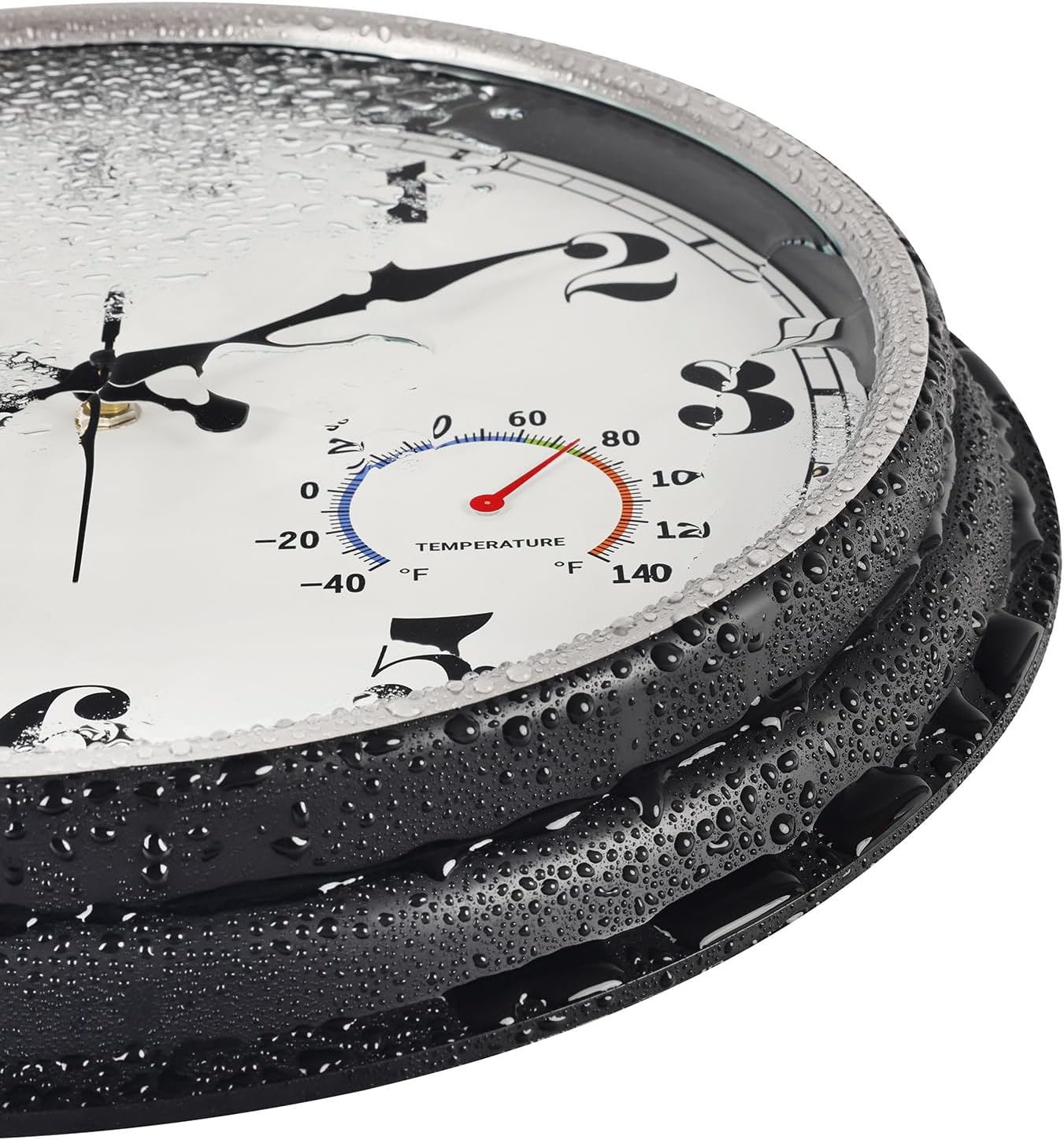 45MinST 16 Inch Silver Vintage Large Indoor/Outdoor Waterproof Wall Clock with Thermometer & Hygrometer, Silent Non-Ticking Quartz Timepiece for Home, Porch, Garden