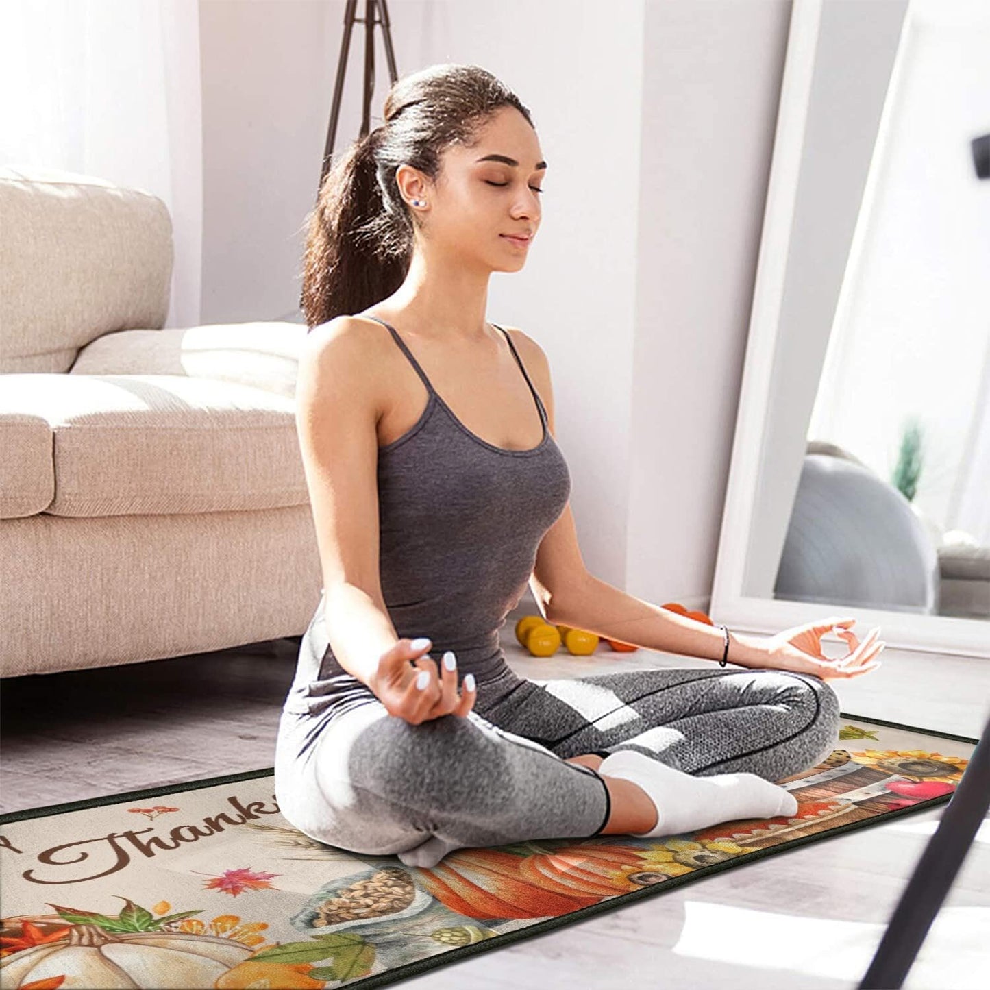 2 Piece Thanksgiving Kitchen Decor Rugs Set,Fall Kitchen Rugs and Mats Non Skid Washable Absorbent Kitchen Accessories Decoration Floor Mats 17"x47"+17"x30"