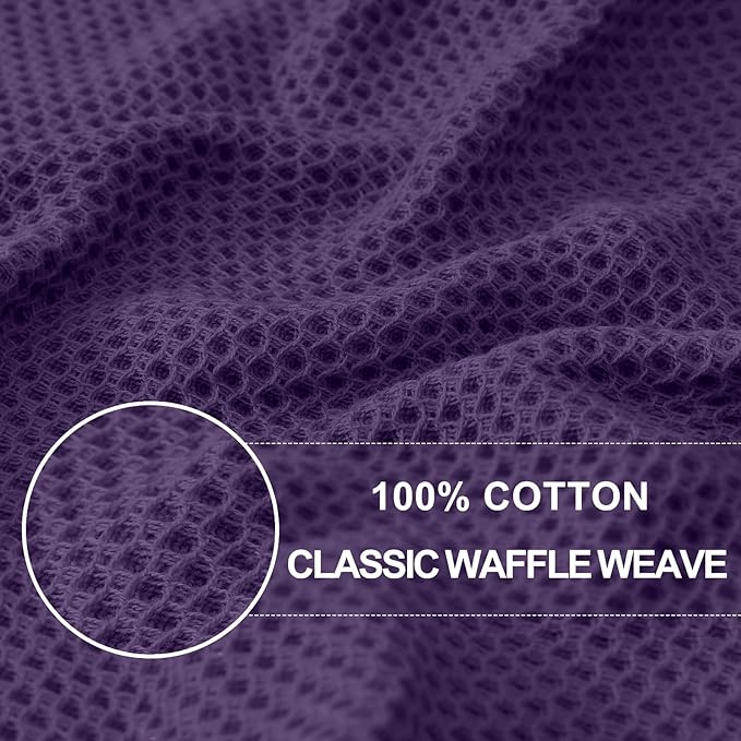 Homaxy 100% Cotton Waffle Weave Kitchen Dish Towels, Ultra Soft Absorbent Quick Drying Cleaning Towel, 13 x 28 Inches, 12-Pack, Eggplant