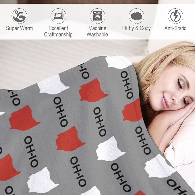 Throw Blanket for Teens Boys Girls and Adults Soft Warm Cozy Funny Midweight Food Flannel Blankets for Couch Sofa Bed Camping Travel Home Decor 50" X 60" (Oh-io State, 50x60 inch)