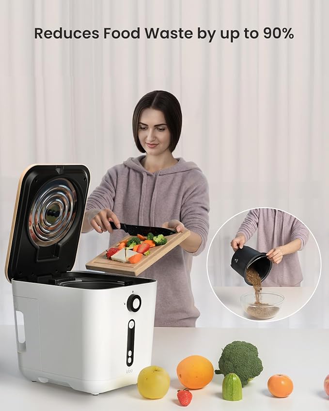 iDOO Electric Composter Kitchen, 3L Countertop Compost Bin, Odorless Compost Machine, Waste Disposal System Use for Kitchen, Garden & Outdoor, Turns Waste into Fertilizer, White